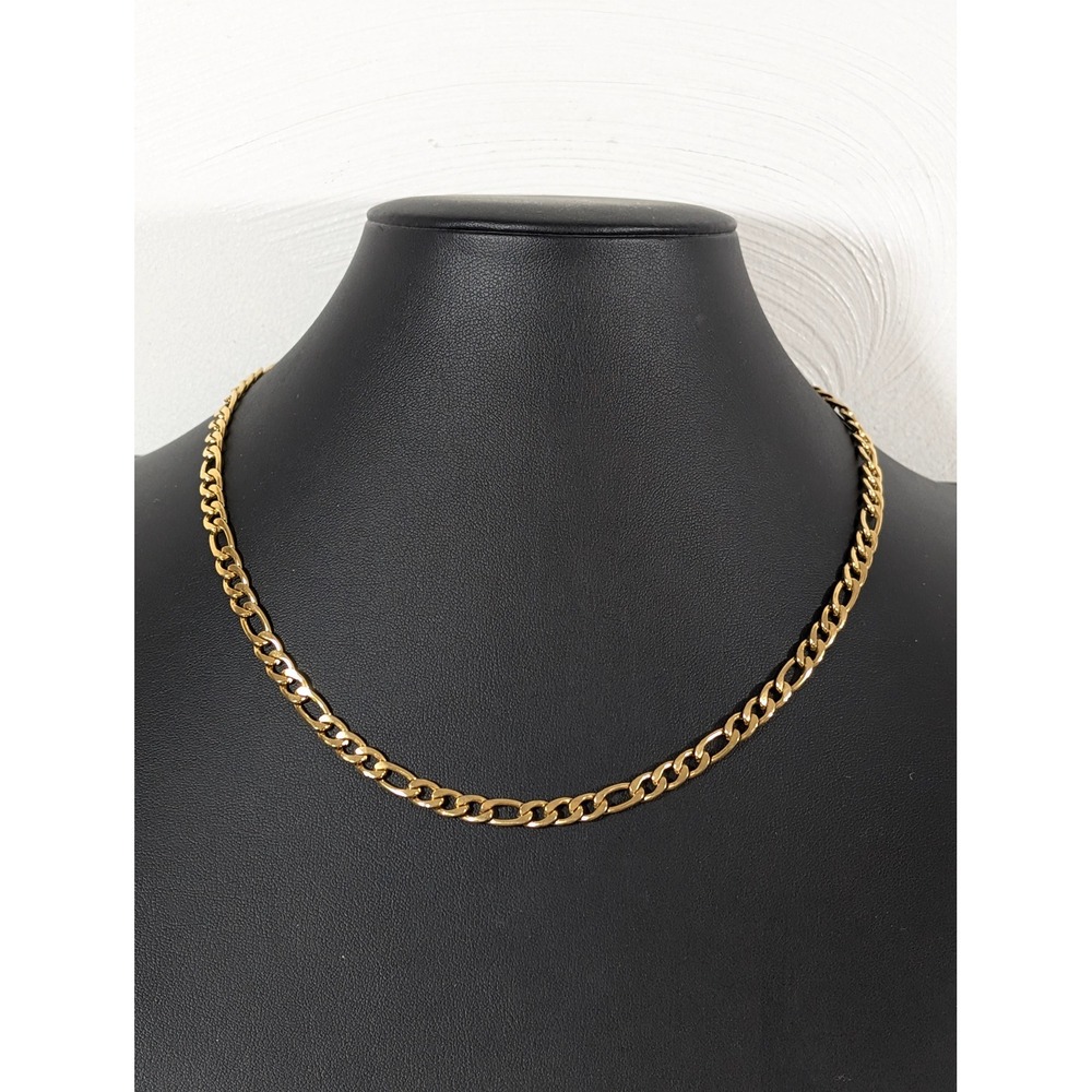 HZMAN Gold Tone Figaro Chain Necklace 18 Inch Classic Unisex Excellent